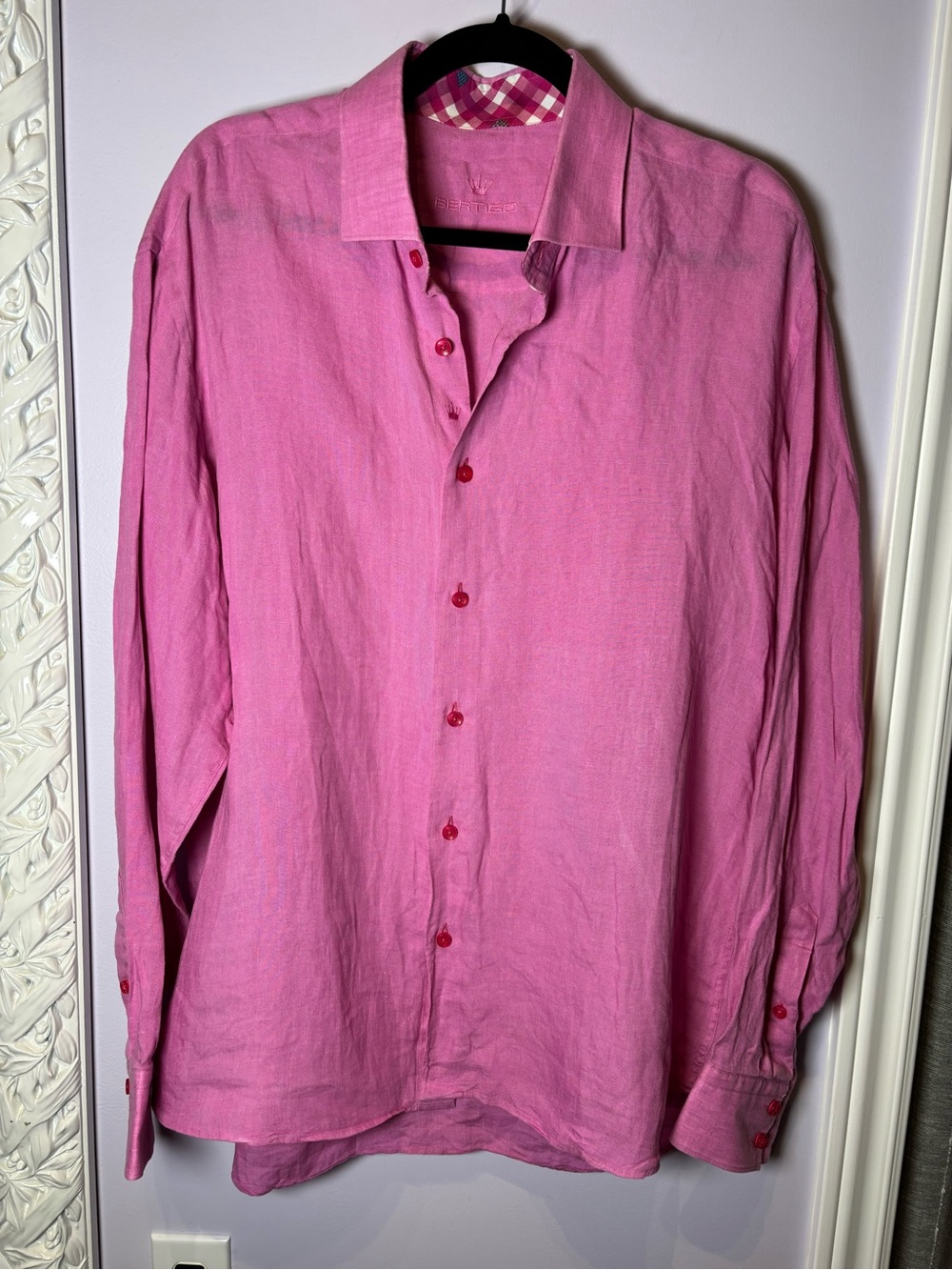 Bertigo Men's Casual Button-Down Light Cotton Shirt in Pink